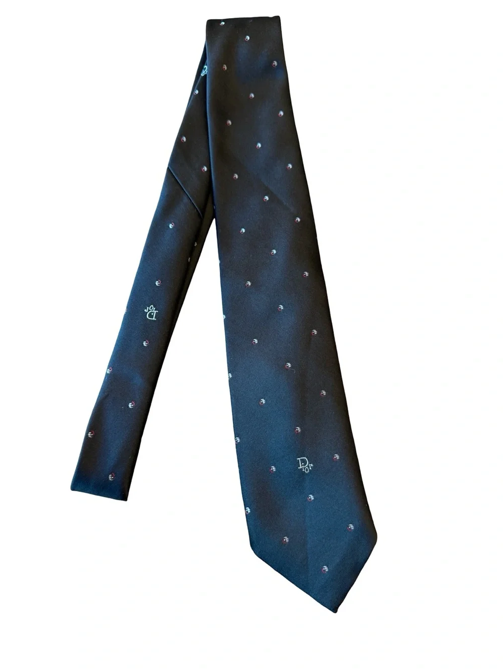 Vintage Christian Dior Black Silk Blend Necktie 3” Geometric Dot Logo Tie Italy